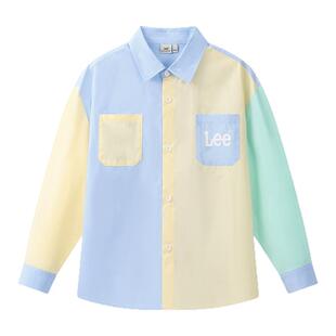 Lee kids儿童拼色翻领薄款衬衫外套春季男童女童柔软透气长袖上衣