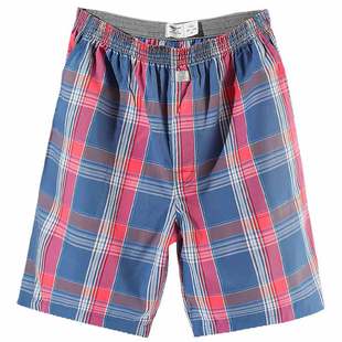 七匹狼男士纯棉阿罗裤夏季宽松格子大裤衩沙滩短裤睡裤五分中长裤