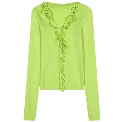 落落狷介荧光绿冰丝针织衫女