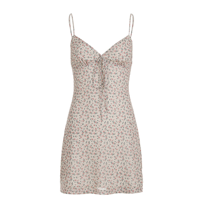 SWEETOWN丛林精灵#纯欲甜美碎花系带v领连衣裙收腰露背度假吊带裙