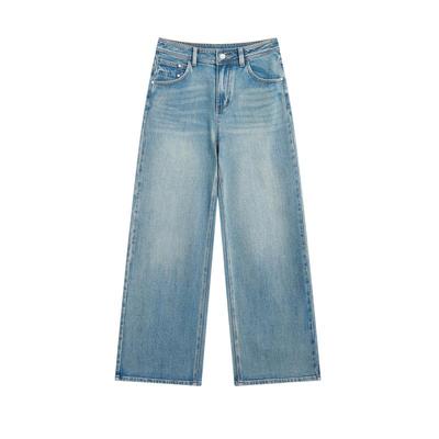 紫涵直筒阔腿牛仔长裤女2025秋季新款脚口蕾丝花边宽松高腰休闲裤