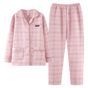 秋冬睡衣女款2026新款大码纯棉加厚空气夹棉夹层中老年妈妈家居服