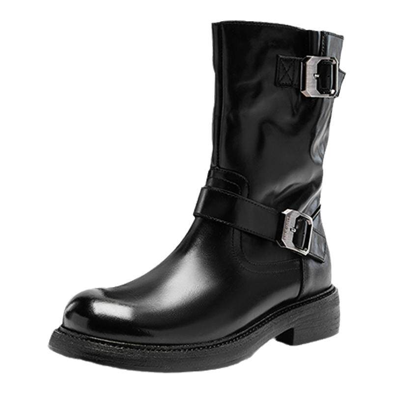 Nine West/玖熙方糖骑士中筒靴子女秋冬新款加绒短靴西部靴时装靴