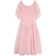 落落狷介一字肩短袖条纹连衣裙女