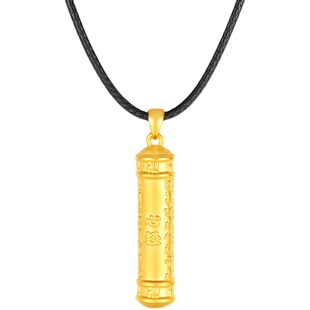 3D硬金黄金吊坠女999足金心经圆柱转运珠挂坠24K纯金情侣项链挂绳