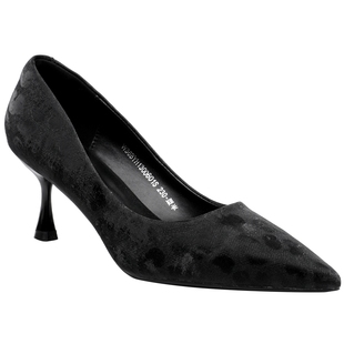 月芽儿2025春秋季百搭lo职业黑色高跟鞋女细跟印花性感尖头单鞋女