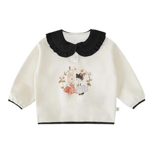 幼悠女童卫衣春秋款猫咪白兔卡通印花开领娃娃衫春秋可爱洋气上衣