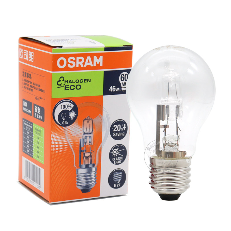 OSRAM欧司朗卤素灯泡46W30W护眼可调光透明E27螺口高显色台灯球泡
