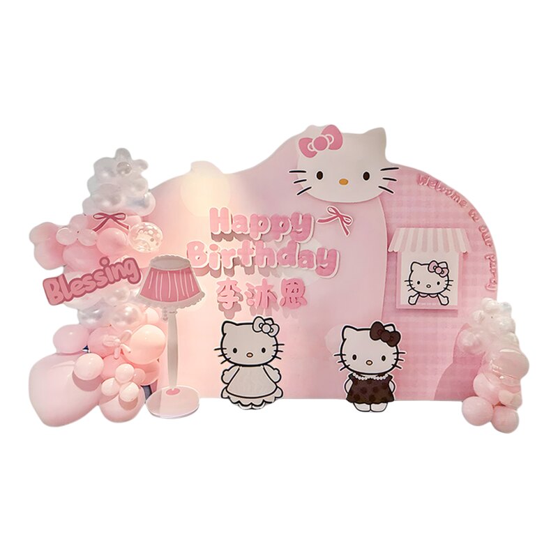 hellokitty主题生日布置场景装饰女孩18岁凯蒂猫气球派对kt板背景
