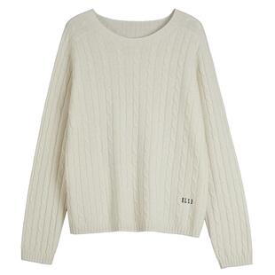 【100%绵羊毛】ELLE宽松圆领毛衣女2025冬新款羊毛衫慵懒毛针织衫