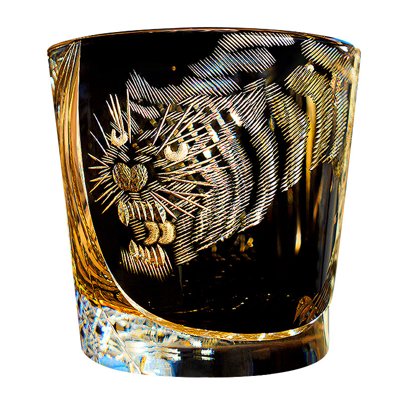 大师版江户切子手工切割猛虎酒杯