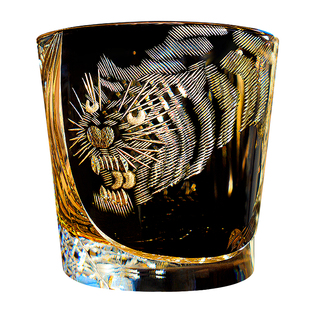 虎虎生威大师版江户切子猛虎杯手工精湛切割水晶杯威士忌酒杯礼物