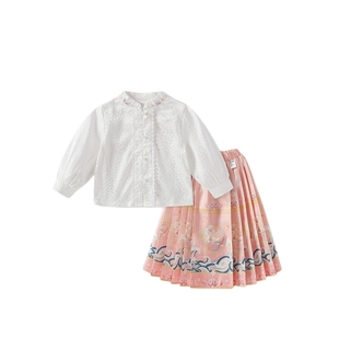 女童马面裙儿童春秋红色汉服套装新中式裙子小童国风唐装2026新款