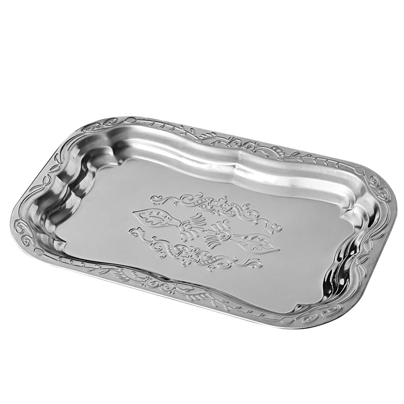 ins复古不锈钢托盘高颜值法式浮雕蛋糕餐盘家用桌面收纳盘置物盘