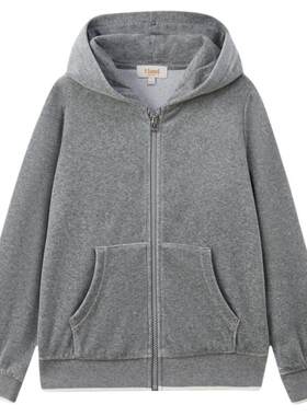 elandkids女童休闲连帽卫衣外套