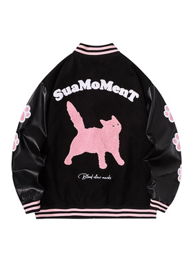 SUAMOMENT剪影猫咪棒球服棉服