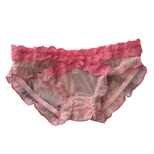 火辣透明网纱蕾丝交叉甜美荷叶边性感纯欲内裤女生三角裤2025新款