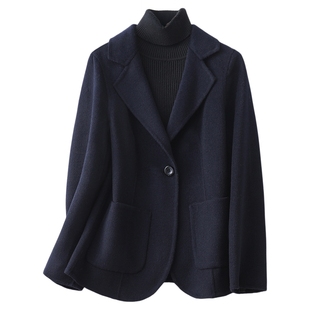 毛呢外套女短款西装领修身气质西服小个子秋冬新款双面羊绒大衣女