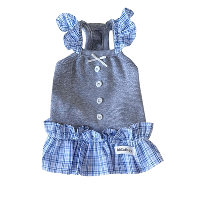 袋袋猫 格纹花边miu系宠物吊带裙 小型犬狗狗纯棉可爱春夏衣服