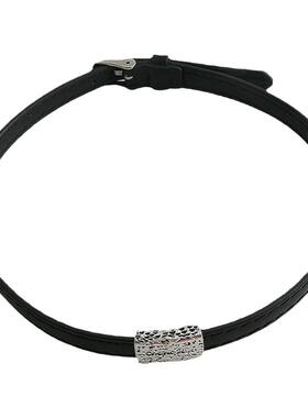 黑色皮绳项链女银色字母项圈颈带