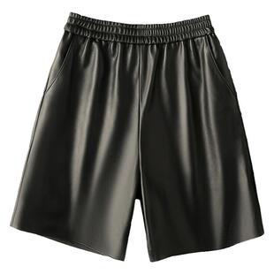 真皮皮短裤女绵羊皮五分裤宽松松紧腰高腰皮裤中裤2025新款春秋季