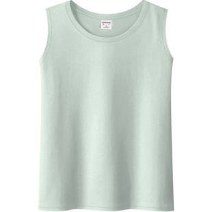 浅绿色无袖上衣女夏季大码外穿宽松显瘦纯棉基础圆领内搭吊带背心