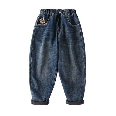 女童加绒裤子加厚秋冬款洋气外穿大童直筒裤一体绒冬季儿童牛仔裤