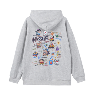 WASSUP卡通小新重磅卫衣男女款秋冬潮牌宽松休闲情侣连帽上衣外套