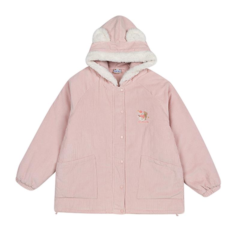 2024新款灯芯绒棉服外套女小个子奶fufu可爱棉衣学生连帽加厚棉袄