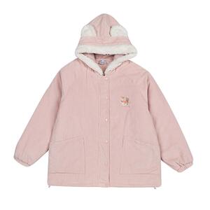2024新款灯芯绒棉服外套女小个子奶fufu可爱棉衣学生连帽加厚棉袄