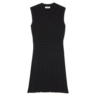 SANDRO Outlets经典款女装法式气质优雅黑色修身无袖假两件连衣裙