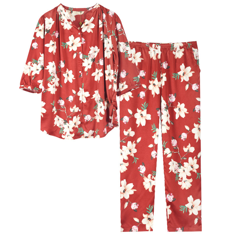 妈妈睡衣女春季绮瑞女丝绸家居服