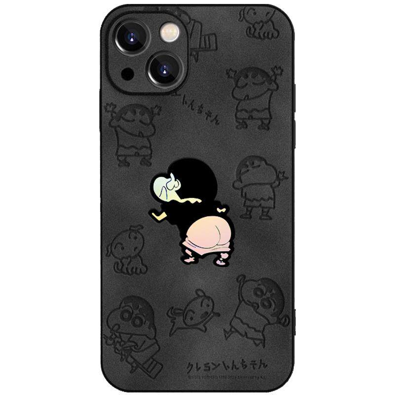 蜡笔小新适用苹果15手机壳16皮质iPhone14promax超薄13黑17Pro高级12可爱11男x保护套ipone外