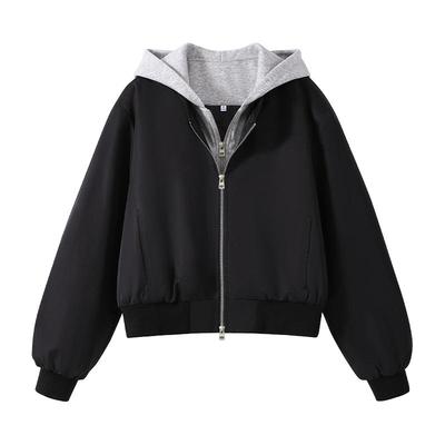 班尼路假两件连帽夹克外套冬季女