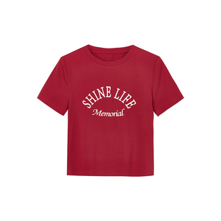 佧茜文美式字母印花T恤2026春季新款休闲简约收腰圆领棉质上衣女