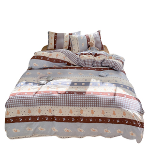 60支全棉双层纱床上四件套纯棉小熊学生宿舍床单被套床笠床品四季