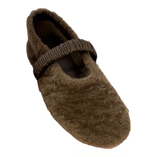 白色超火玛丽珍毛毛鞋女秋冬外穿2025新款松紧一字带法式单鞋平底