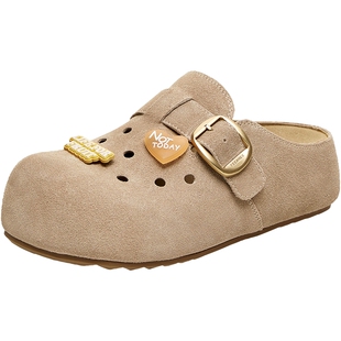 天美意厚底增高复古狗狗勃肯包头半拖鞋女外穿休闲单鞋2026春新款