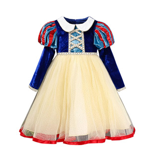 女童白雪公主连衣裙秋冬季新款加绒加厚儿童装生日表演礼服裙洋气