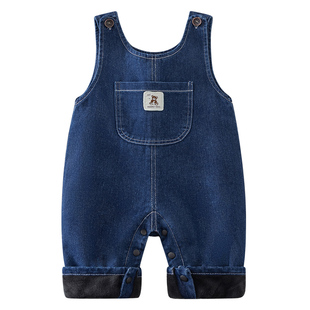 婴儿牛仔加厚背带裤女宝裤子宝宝冬季秋冬童装婴幼儿棉裤男童冬装