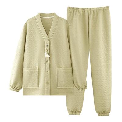 睡衣女士秋冬纯棉夹层长袖家居服
