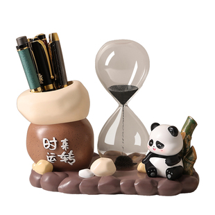可爱熊猫时来运转磁吸沙漏笔筒摆件办公桌面装饰品高级感生日礼物
