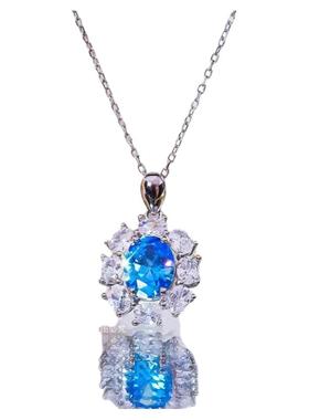 D色莫桑石海蓝宝石鸽子蛋项链