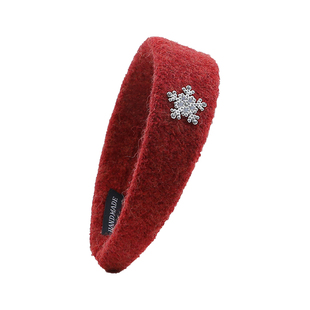 新年氛围感红色发箍水钻雪花头饰气质简约宽边头箍高级毛呢发饰女