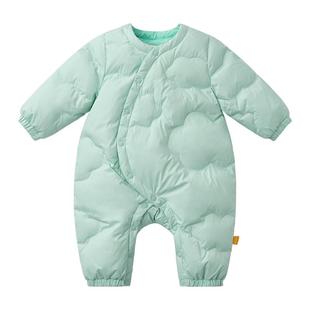 贝肽斯婴儿羽绒服连体哈衣秋冬季新生儿男女宝宝加厚保暖外出爬服