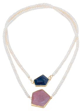 Lights onU /一谕花绽系列·水晶原石珍珠项链双层叠戴毛衣链