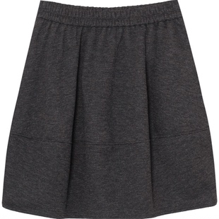 设计感毛呢五分裙女松紧高腰拼接廓形中裙高智感厚实呢子半身裙潮