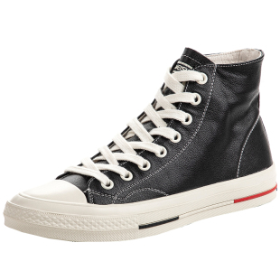 高帮板鞋女2025新款黑色平底真皮学生百搭运动休闲ccvv高邦小白鞋