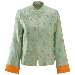 马天奴2026早春新款绿色新中式国风提花外套立领长袖气质时尚女装