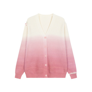 bosie2025春秋学院风针织衫男情侣时尚吊染渐变手工穿绳开襟毛衣